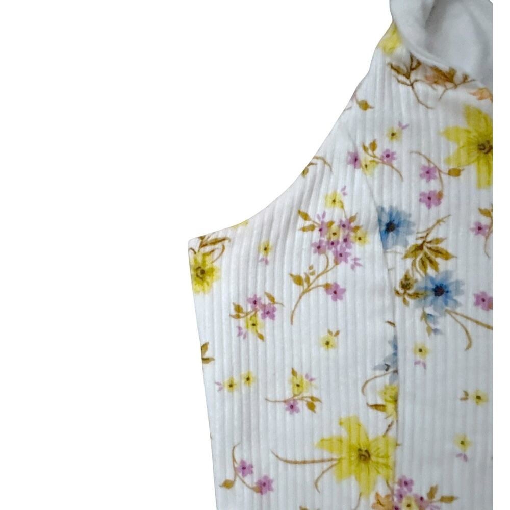 Old Navy Floral Rib Tank Bodysuit Womens S White Tie Shoulder Sleeveless V Neck - Picture 9 of 9